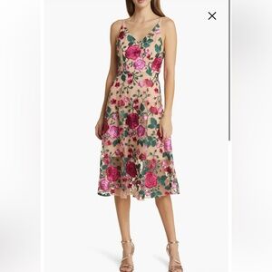 NWT Sam Edelman Rose Embroidery Sleeveless V Neck Midi Dress